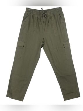 Cisono XL Olive Linen Blend Cropped Cargo Pants Olive Green Utility Drawstring